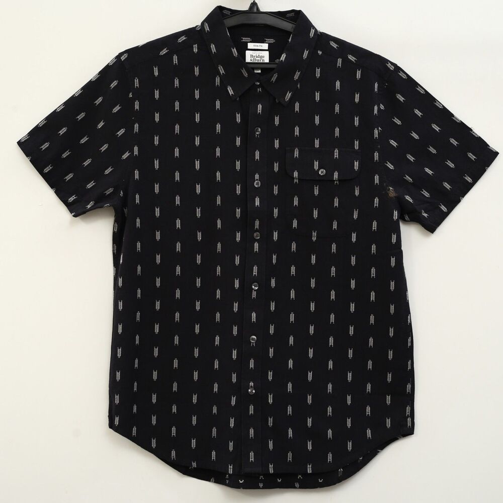 Bridge & Burn The Harbor Slim Men's Shirt Buttondown Short Sleeve Black M 287029